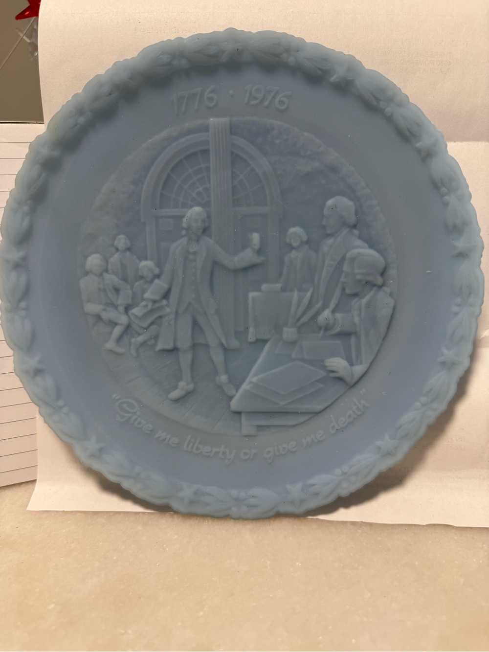 Vintage Fenton Blue Satin Glass Bicentennial Plate